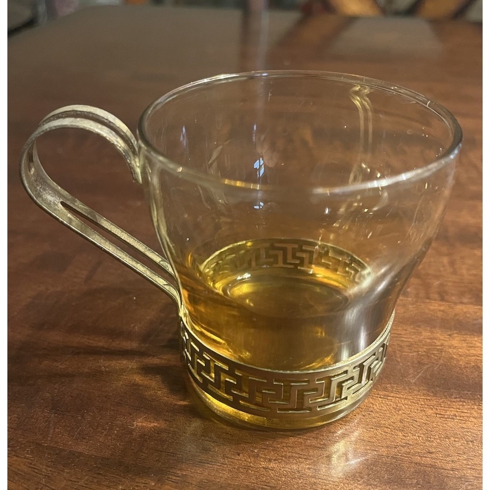 Vintage Libbey Amber Glass Mug with Greek Key Handle